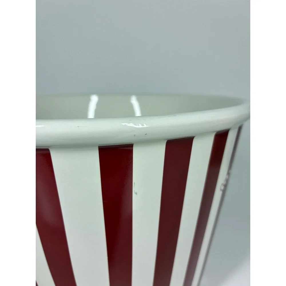 Williams Sonoma Popcorn Bowl Ceramic Red White Striped Admit One Movie Night
